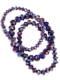 Glass Bead - Navy Blue - Iridescent - Set Of Three - Stretch Bracelets