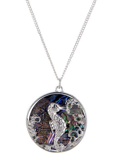 Abalone Seahorse - Silver Tone - Necklace