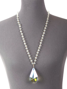 Crystal Teardrop - Iridescent AB Glass Crystal Bead - Long - Gold Tone - Necklace