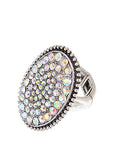 Western Style - Iridescent AB Crystal - Silver Tone - Stretch Ring