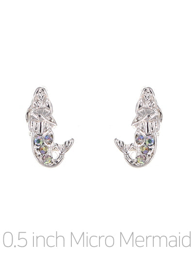 Mermaid - Iridescent AB Crystal - Silver Tone - Post Stud Earrings