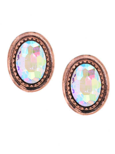 Glass Oval Crystal - Iridescent AB - Multi Colored - Copper Tone - 1.0