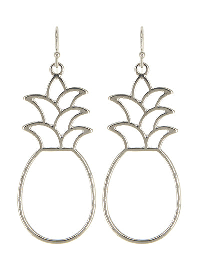 Pineapple - Silver Tone - Fish Hook Earrings
