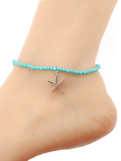 Starfish Charm - Green - Seed Bead - Stretchy Anklet