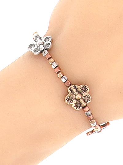 Flower Bead - Multi Tone - Stretch Bracelet