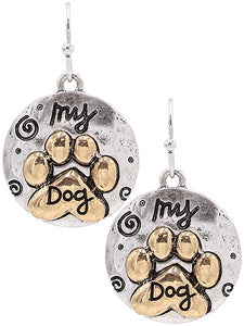 My Dog Paw Print - Gold And Silver Tone - Fish Hook Earrings