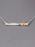 Paw Print - Bar Style - Orange - Silver Tone - Necklace And Earrings Set