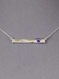 Paw Print - Bar Style - Purple - Silver Tone - Necklace And Earrings Set