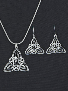 Celtic Trinity - Silver Tone - Necklace and Earrings Set