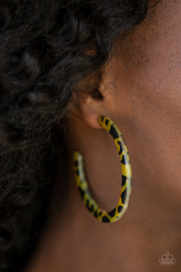 HAUTE-Blooded - Yellow - Acrylic - Hoop Earrings - Paparazzi Accessories