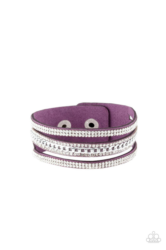 Rollin In Rhinestones - Purple Suede - Wrap - Snap Bracelet - Paparazzi Accessories