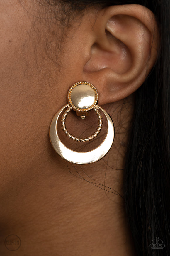 Refined Ruffles - Gold - Clip-On Earrings - Paparazzi Accessories