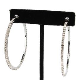 2" Hoops - White Crystal Rhinestone - Silver - Hoop Earrings