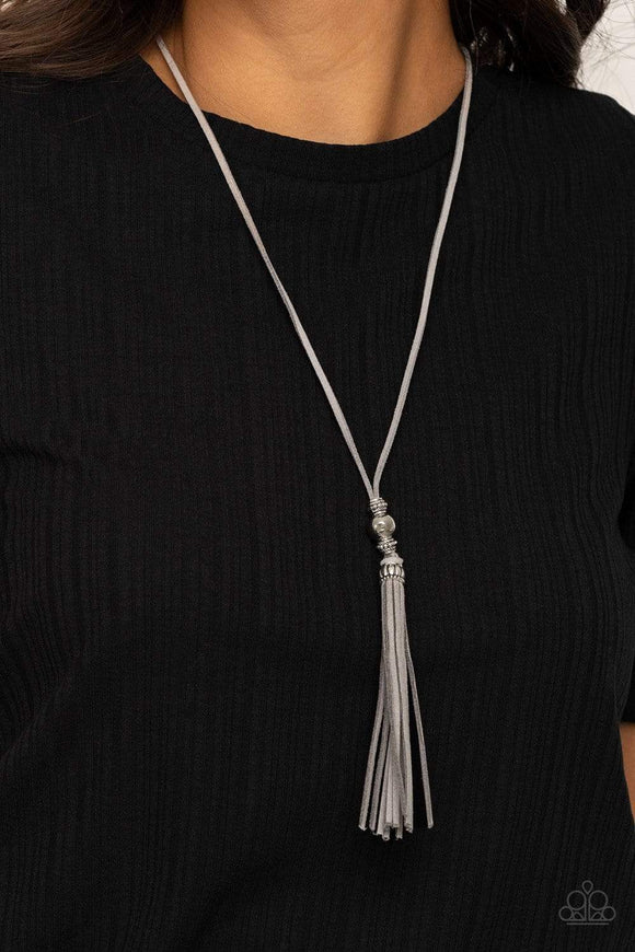 Hold My Tassel - Silver - Suede - Tassel - Necklace - Paparazzi Accessories