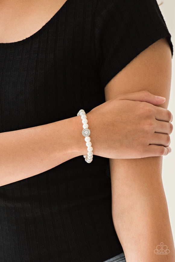 Follow My Lead - White - Pearl - Stretch Bracelet - Paparazzi Accessories
