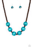 Oh My Miami - Blue And Brown - Wooden Necklace - Paparazzi Accessories