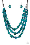 Barbados Bopper - Blue - Wooden Necklace -  Paparazzi Accessories