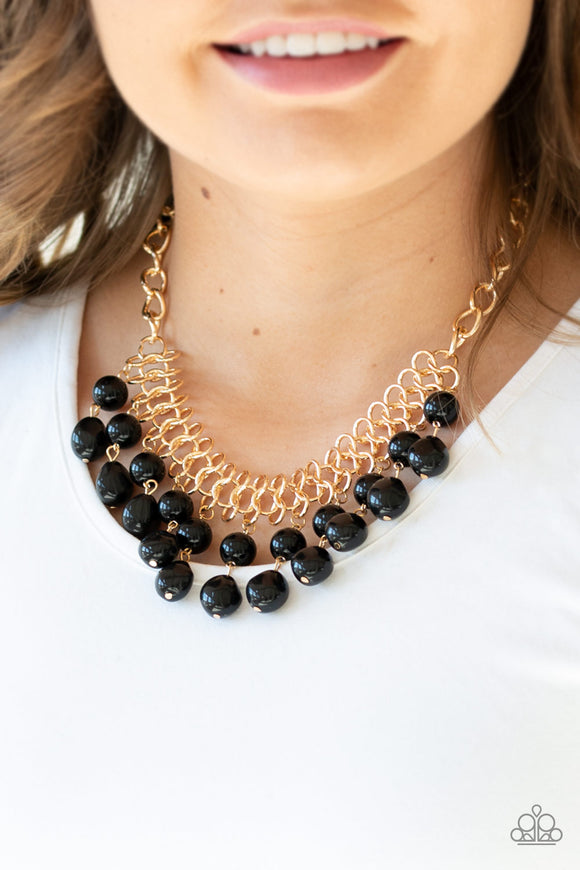 5th Avenue Fleek - Black - Bead - Gold - Necklace - Paparazzi Accessories