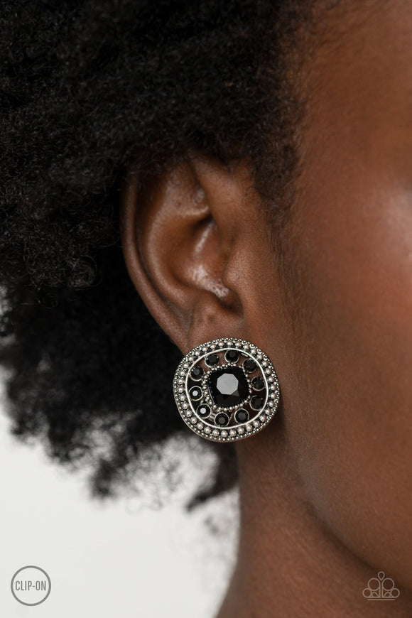 Dazzling Definition - Black - Rhinestone - Clip-On Earrings - Paparazzi Accessories